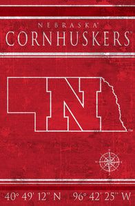 Nebraska Cornhuskers Coordinates Wood Sign - 17"x26"