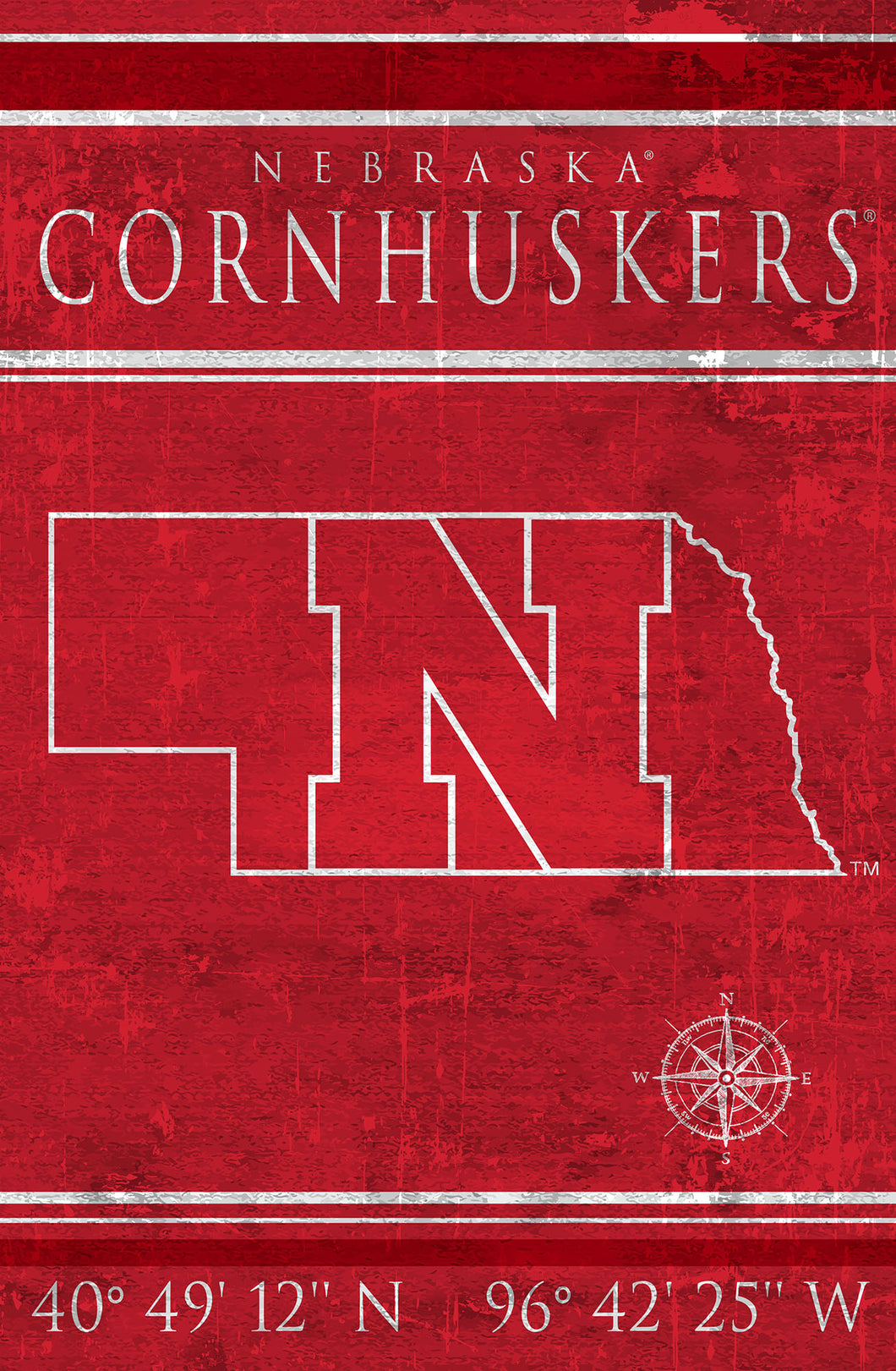 Nebraska Cornhuskers Coordinates Wood Sign - 17