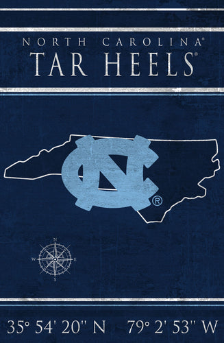 North Carolina Tar Heels Coordinates Wood Sign - 17