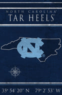 North Carolina Tar Heels Coordinates Wood Sign - 17"x26"