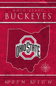 Ohio State Buckeyes Coordinates Wood Sign - 17"x26"