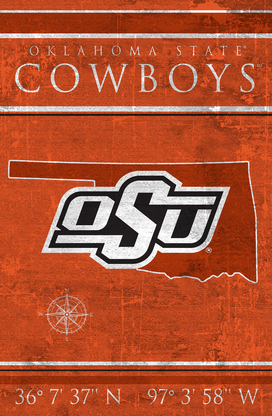 Oklahoma State Cowboys Coordinates Wood Sign - 17