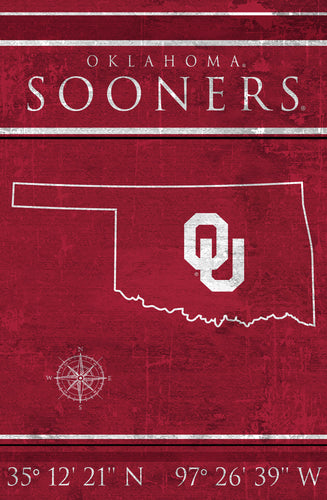 Oklahoma Sooners Coordinates Wood Sign - 17