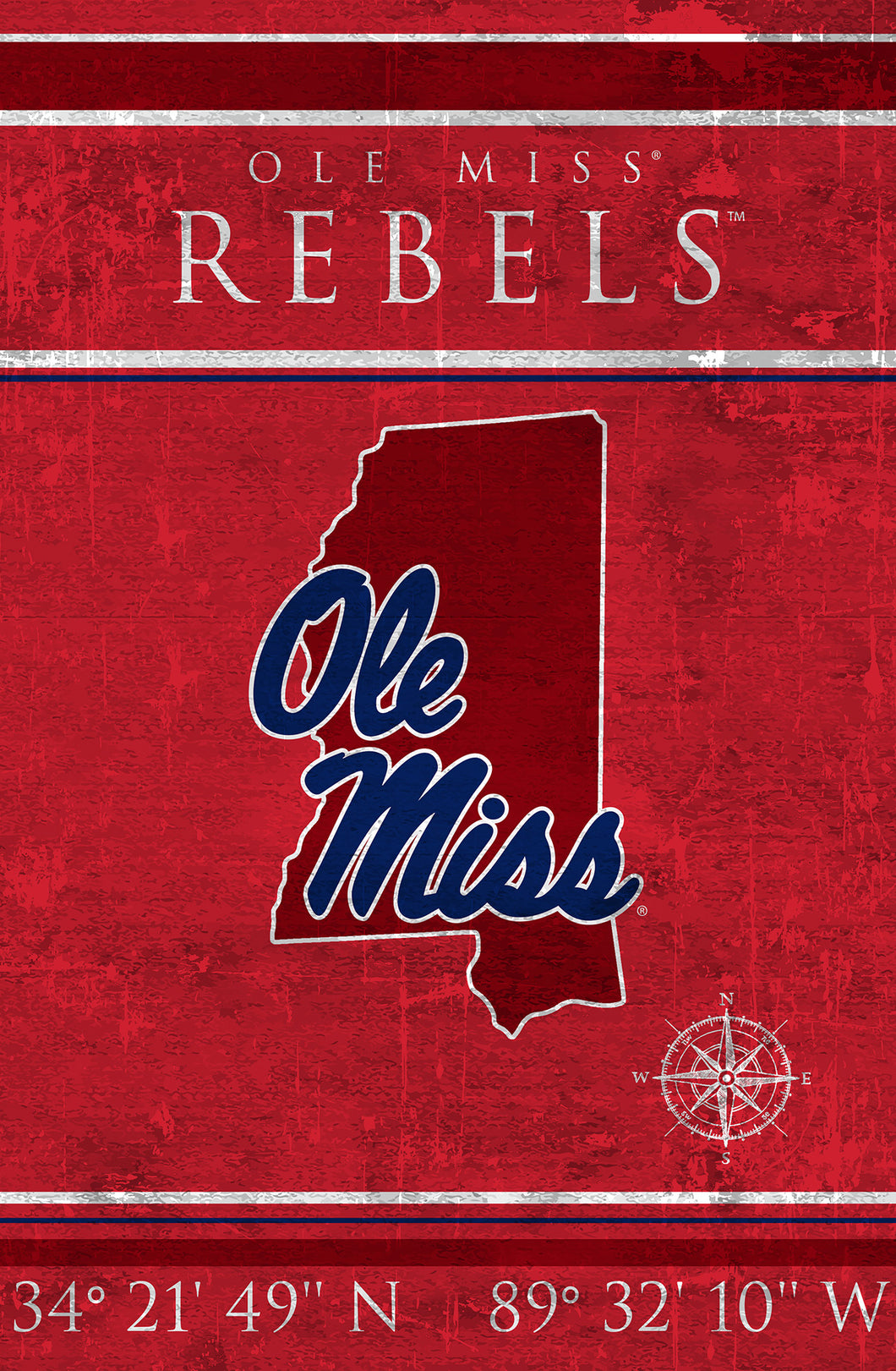 Ole Miss Rebels Coordinates Wood Sign - 17