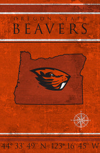 Oregon State Beavers Coordinates Wood Sign - 17"x26"