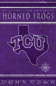 TCU Horned Frogs Coordinates Wood Sign - 17"x26"