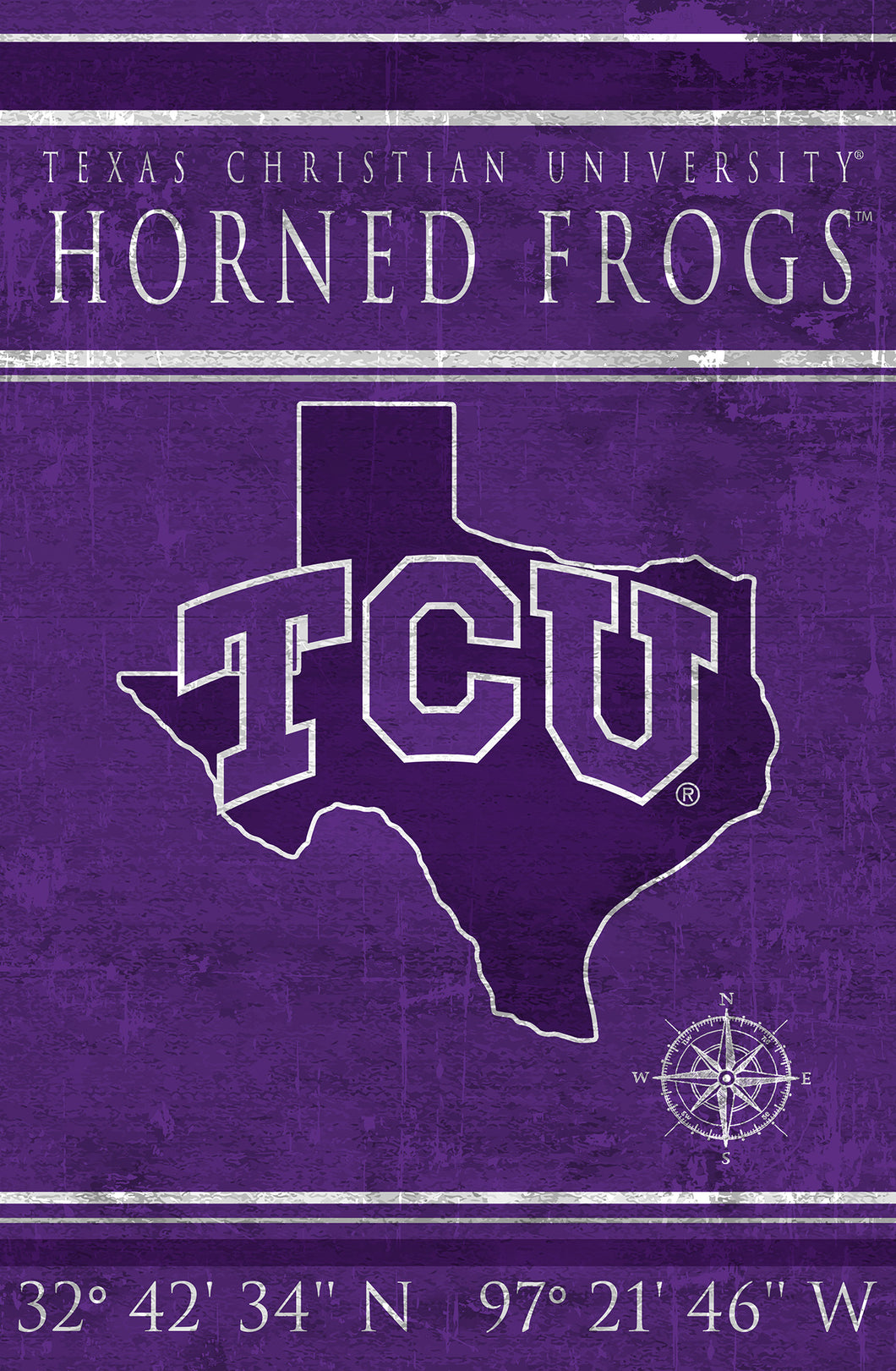 TCU Horned Frogs Coordinates Wood Sign - 17