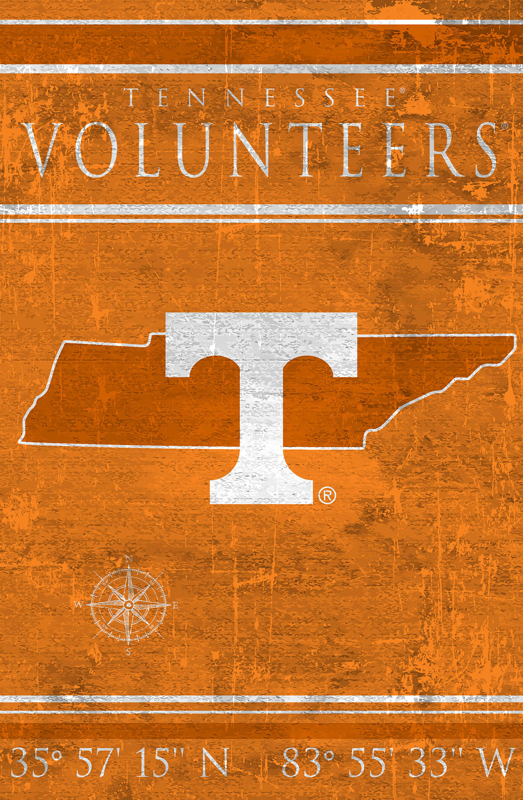Tennessee Volunteers Coordinates Wood Sign - 17