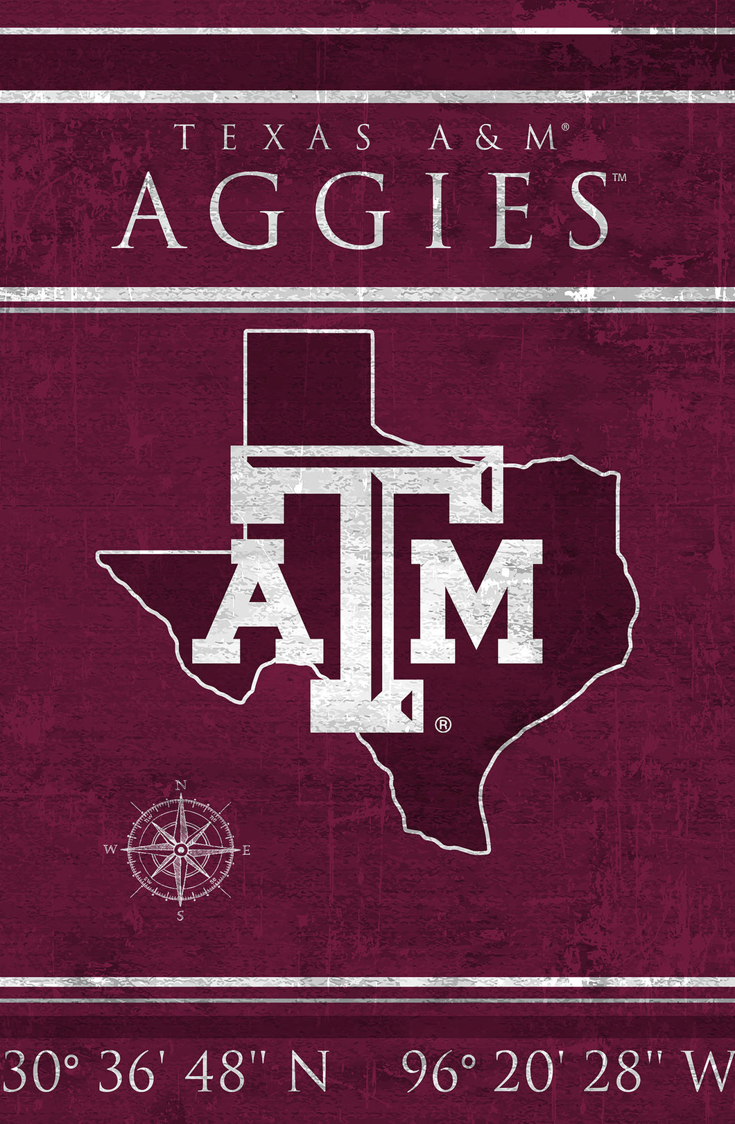 Texas A&M Aggies Coordinates Wood Sign - 17