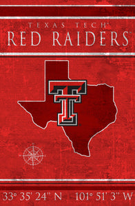 Texas Tech Red Raiders Coordinates Wood Sign - 17"x26"