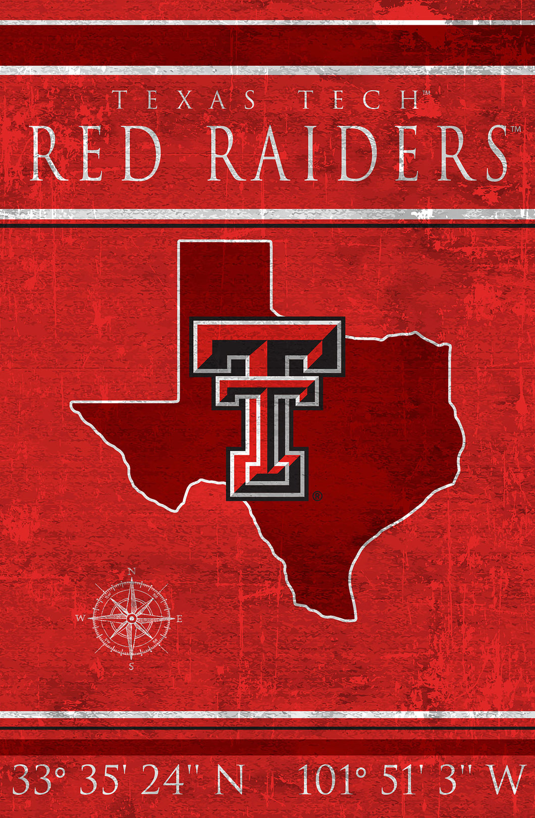 Texas Tech Red Raiders Coordinates Wood Sign - 17