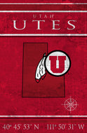 Utah Utes Coordinates Wood Sign - 17"x26"