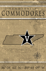 Vanderbilt Commodores Coordinates Wood Sign - 17"x26"