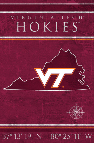 Virginia Tech Hokies Coordinates Wood Sign - 17