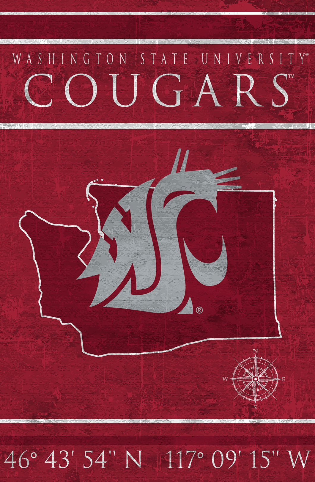 Washington State Cougars Coordinates Wood Sign - 17
