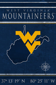 West Virginia Mountaineers Coordinates Wood Sign