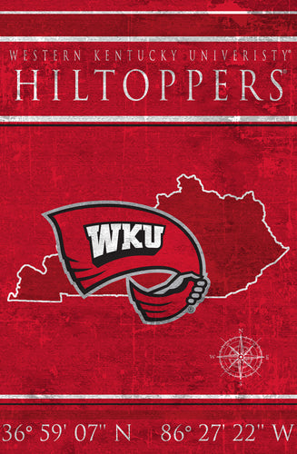 Western Kentucky Hilltoppers Coordinates Wood Sign - 17