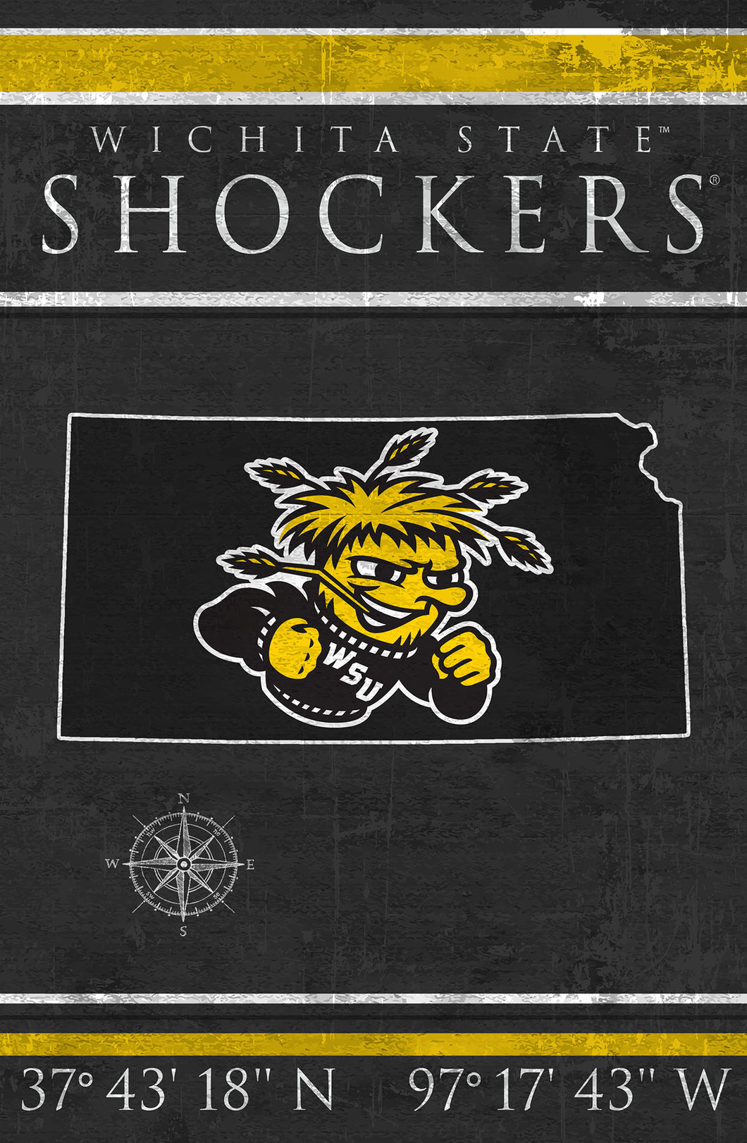 Wichita State Shockers Coordinates Wood Sign - 17