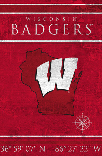 Wisconsin Badgers Coordinates Wood Sign - 17