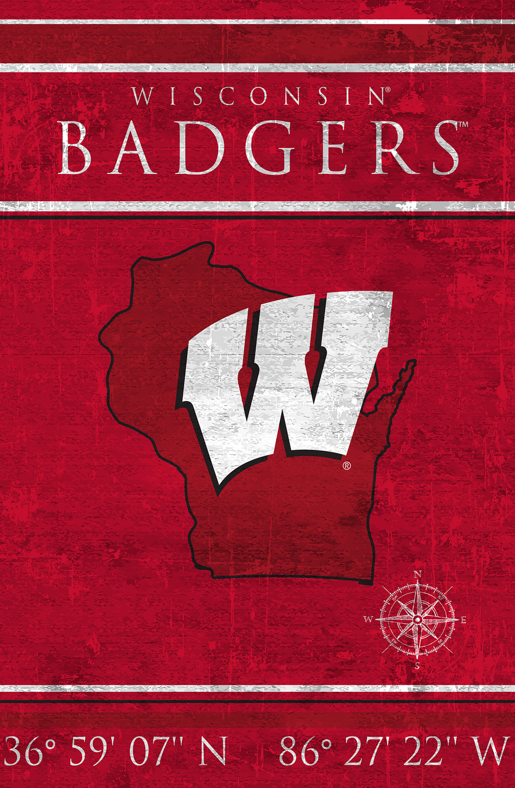 Wisconsin Badgers Coordinates Wood Sign - 17