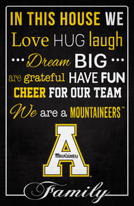 Appalachian State Mountaineers In This House Wood Sign - 17"x26"