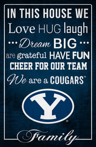 BYU Cougars In This House Wood Sign - 17"x26"