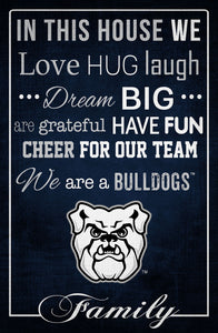 Butler Bulldogs In This House Wood Sign - 17"x26"