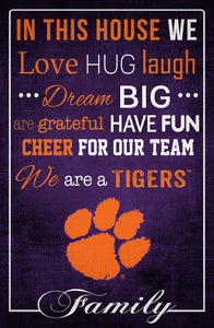 Clemson Tigers In This House Wood Sign - 17"x26"