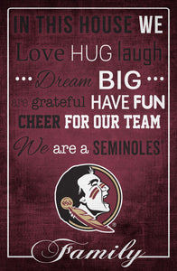 Florida State Seminoles In This House Wood Sign - 17"x26"