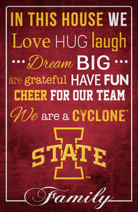 Iowa State Cyclones In This House Wood Sign - 17"x26"