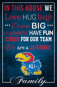 Kansas Jayhawks In This House Wood Sign - 17"x26"