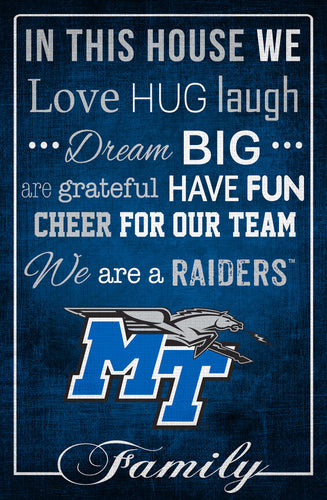 Middle Tennessee State Blue Raiders In This House Wood Sign - 17