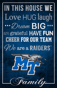 Middle Tennessee State Blue Raiders In This House Wood Sign - 17"x26"
