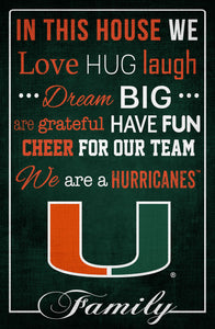 Miami Hurricanes In This House Wood Sign - 17"x26"