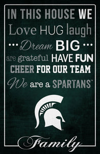 Michigan State Spartans In This House Wood Sign - 17"x26"