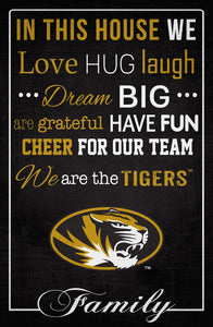 Missouri Tigers In This House Wood Sign - 17"x26"