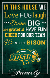 NDSU Bison In This House Wood Sign - 17"x26"
