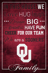 Oklahoma Sooners In This House Wood Sign - 17"x26"
