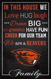 Oregon State Beavers In This House Wood Sign - 17"x26"