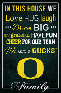 Oregon Ducks In This House Wood Sign - 17"x26"