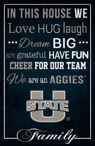 Utah State Aggies In This House Wood Sign - 17