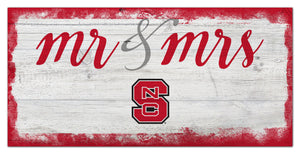 NC State Wolfpack Mr. & Mrs. Script Wood Sign - 6"x12"