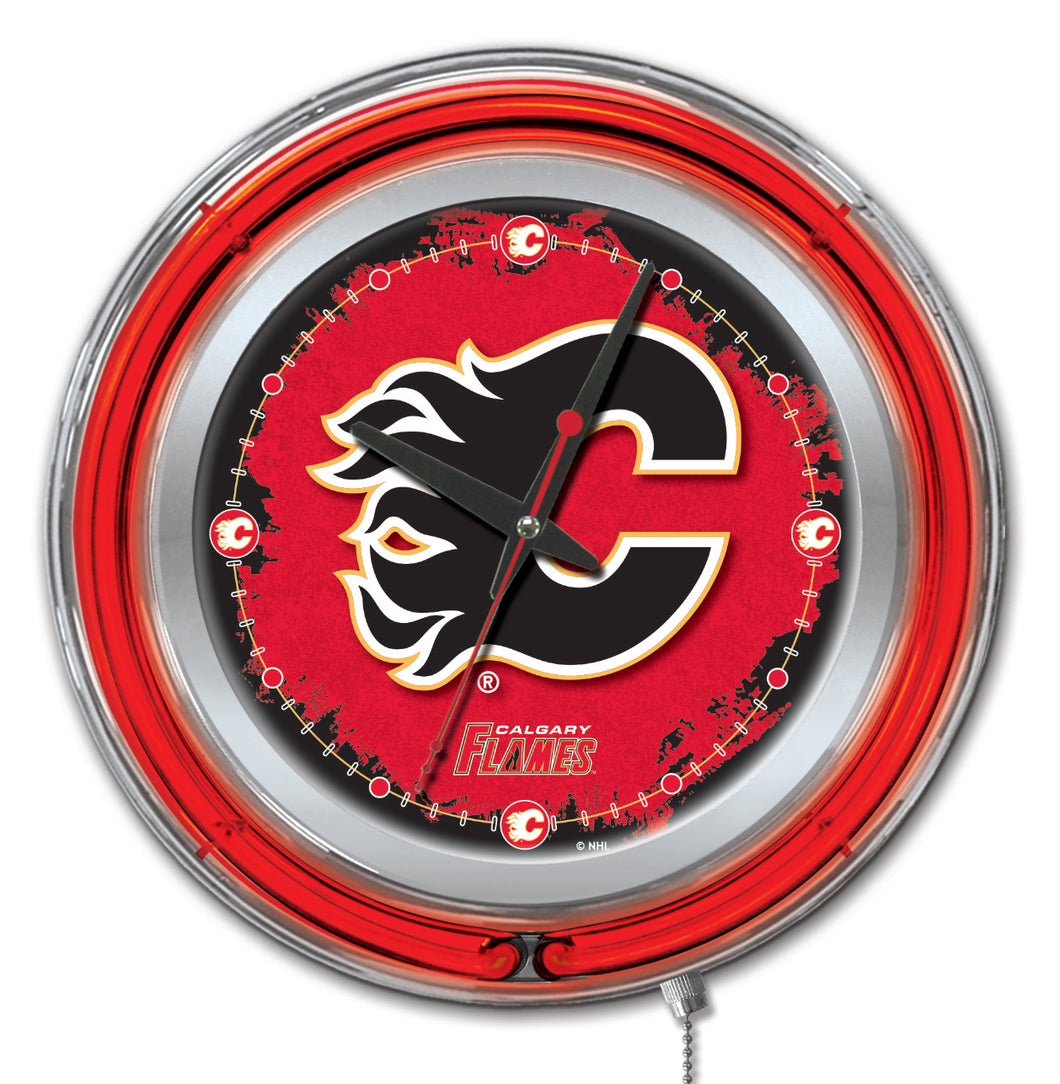 Calgary Flames Double Neon Wall Clock - 15 