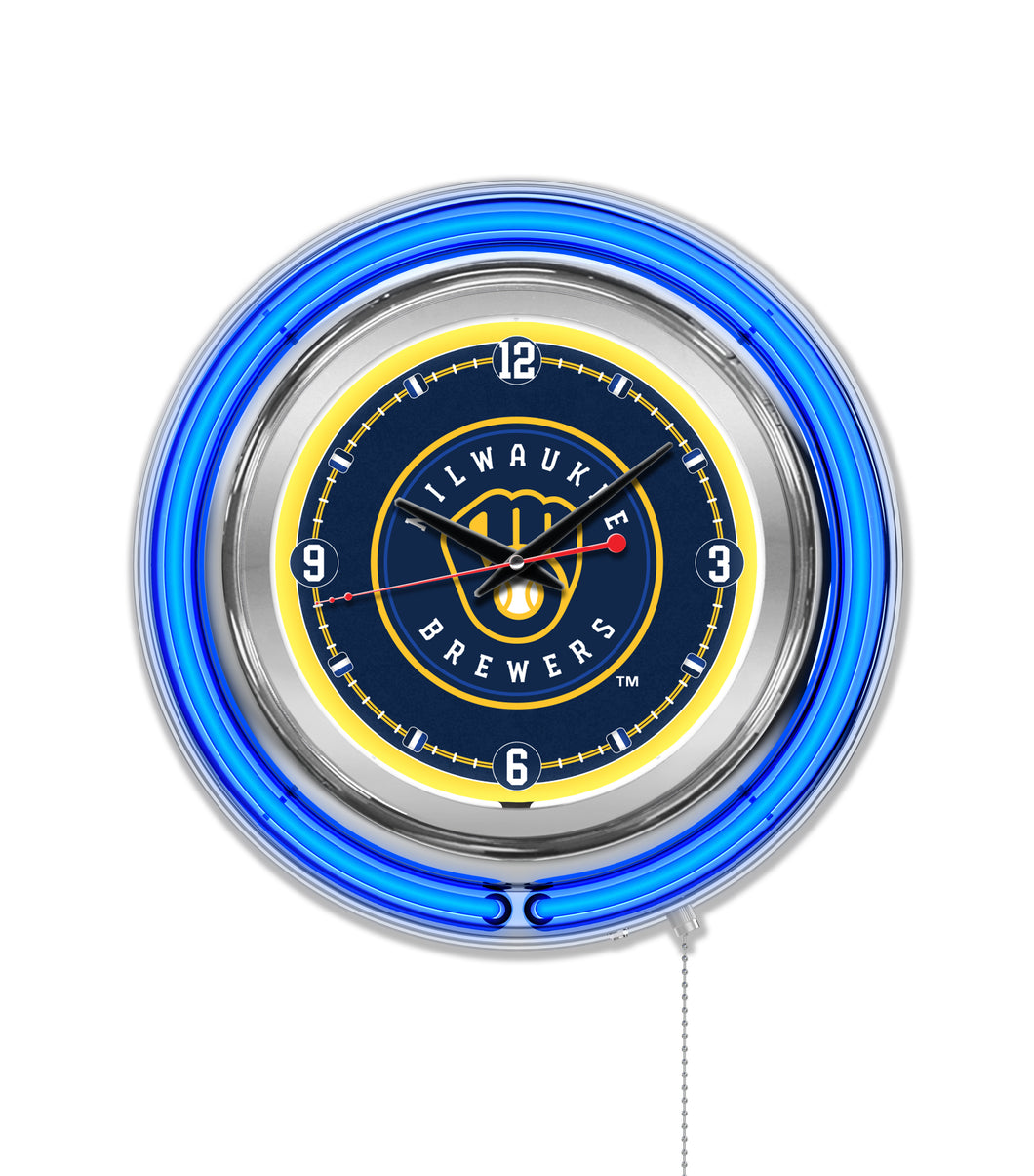 Milwaukee Brewers Double Neon Wall Clock - 15