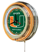 Miami Hurricanes Double Neon Wall Clock - 15"