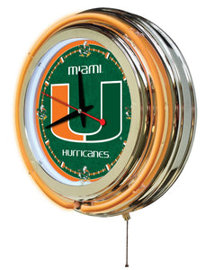 Miami Hurricanes Double Neon Wall Clock - 15"