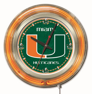 Miami Hurricanes Double Neon Wall Clock - 15 "