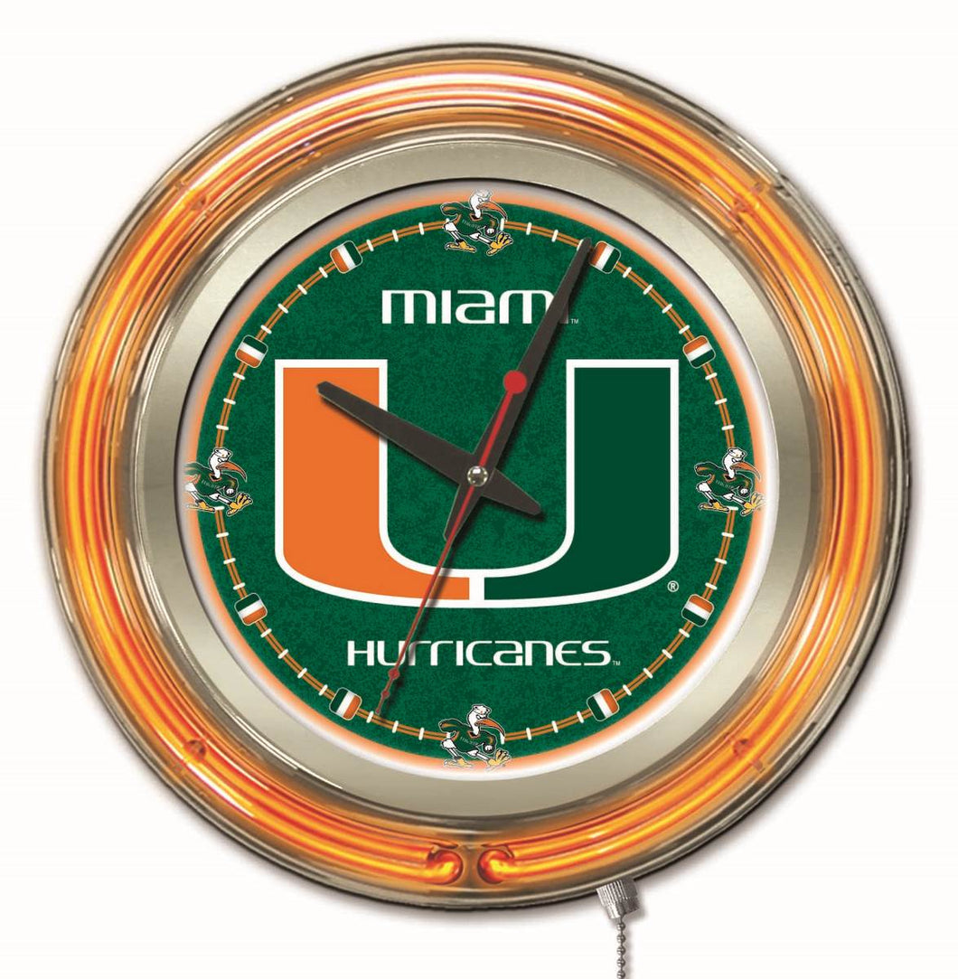 Miami Hurricanes Double Neon Wall Clock - 15 