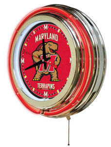 Maryland Terrapins Double Neon Wall Clock - 15 "