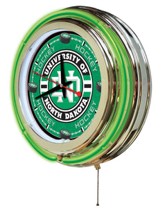 North Dakota War Hawks Hockey Double Neon Wall Clock - 15"